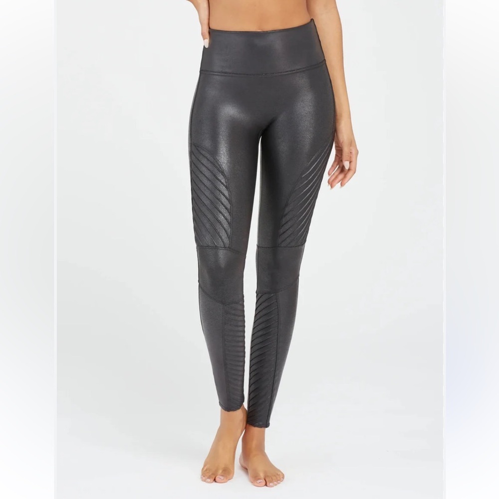 SPANX Shiny Black Moto Leggings